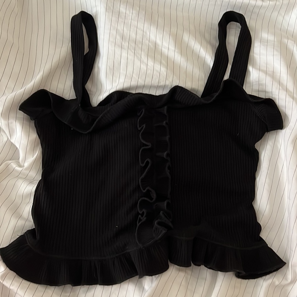 Reformation Trixie Ribbed Crop Ruffle Tank - Picture 4 of 7